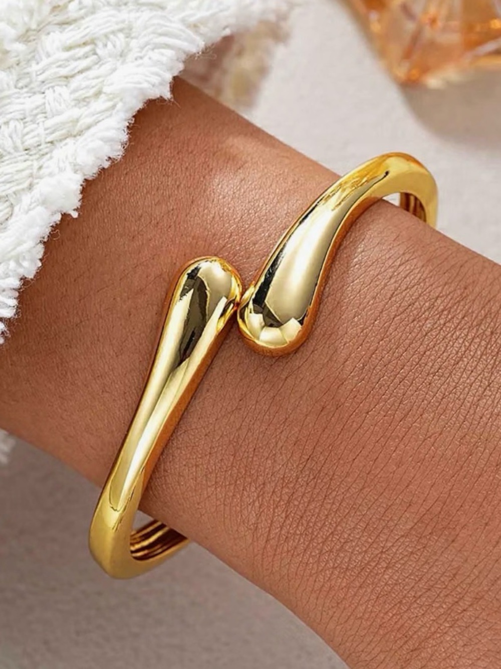 Gold Sculpted Wave Cuff Bracelet - Women Jewelry